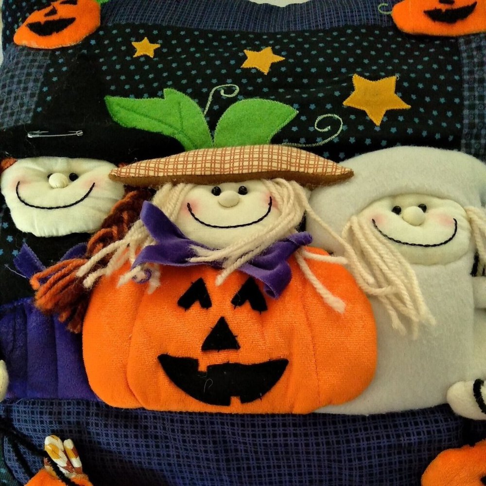 Halloween Pillow With Kids In Costumes An Their Buckets Of Candy